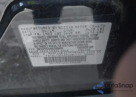 2019 Nissan Kicks Sr from USA, damaged, VIN 3N1CP5CU4KL526628